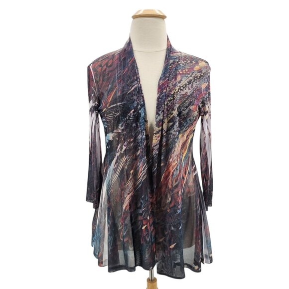 Jess & Janes Womens XL Duster Cardigan Multicolor Mesh Sheer Boho Hippie Retro - Picture 1 of 9